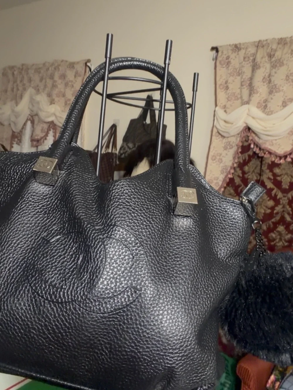 CC Black Pebbled Leather Tote with Double Handles - Picture 8 of 14